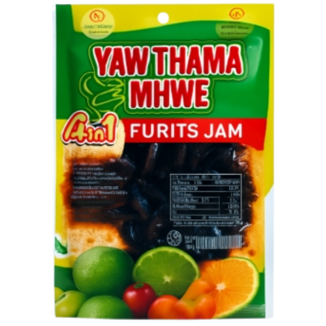 Yaw Thama Mhwe Fruits Jam Packet_ရောသမမွှေ ဇီး,သရက်,မရမ်း,ရှောက် 4 in 1 (150g)
