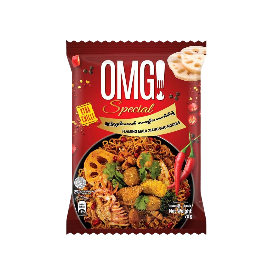 Mamee OMG Flaming Mala Xiang Guo Noodle_ရှူးရှဲလျှာမီးတောက်မာလာရှမ်းကောခေါက်ဆွဲ (70g)