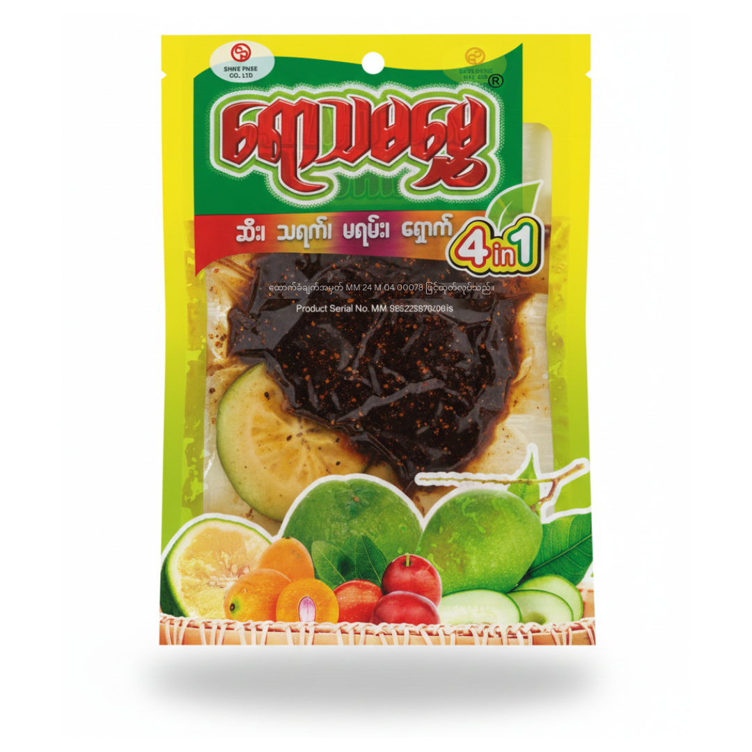 Yaw Thama Mhwe Preserved Fruit Jam_ ရောသမမွှေ ဇီး၊သရက်၊မရမ်း၊ရှောက် 4 in 1 (150g)