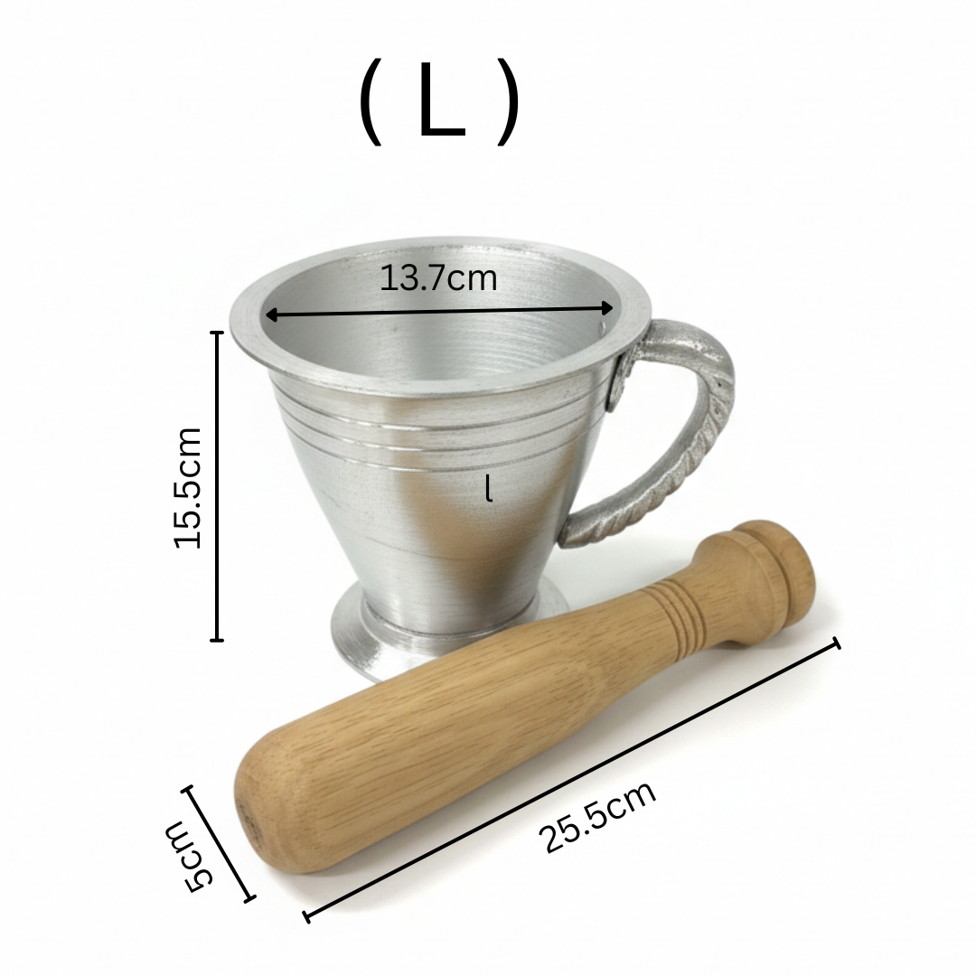 aluminum mortar and pestle_ သံငရုတ်ဆုံ အကြီး ( L )