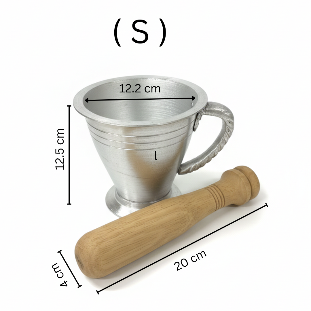 aluminum mortar and pestle_ သံငရုတ်ဆုံ အသေး ( S )