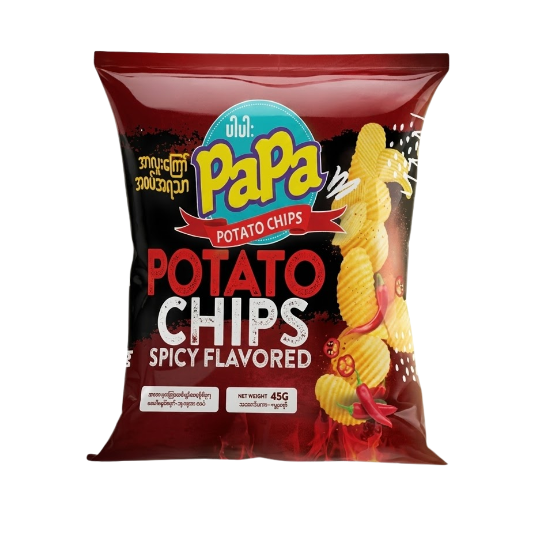 PaPa Potato Chips Spicy Flavored_ပါပါးအာလူးကြော်အစပ်အရသာ(45g)