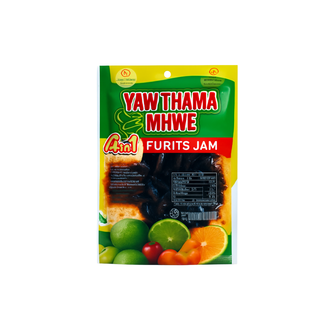 Yaw Thama Mhwe Fruits Jam Packet - Myanmar Product (ရောသမမွှေ ဆီး သရက် မရမ်း ရှောက်) 4 in 1, 150g