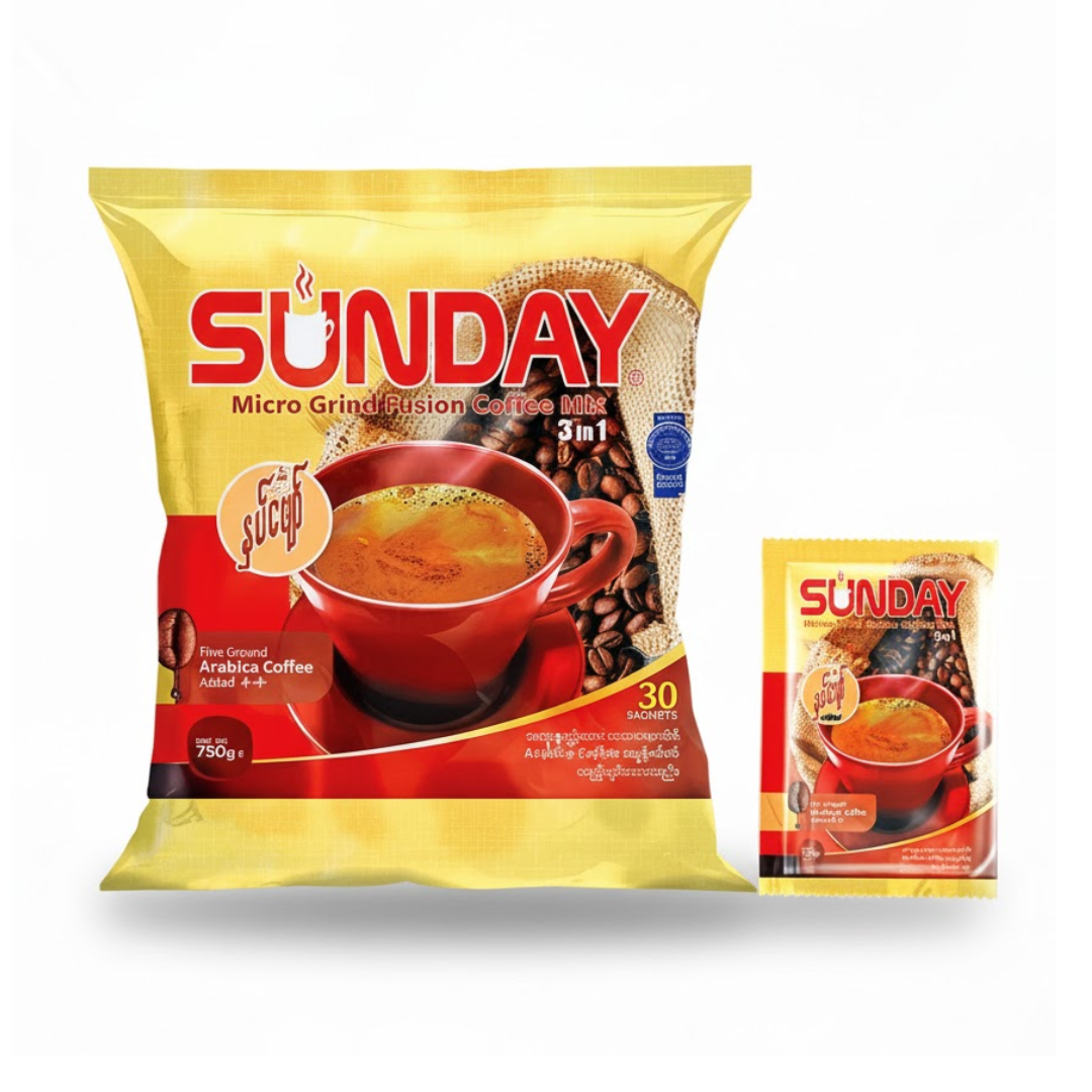 Sunday-Micro Grind Fusion Coffee Mix 3 in 1 (နှပ်ဖျော်), 30 sachets
